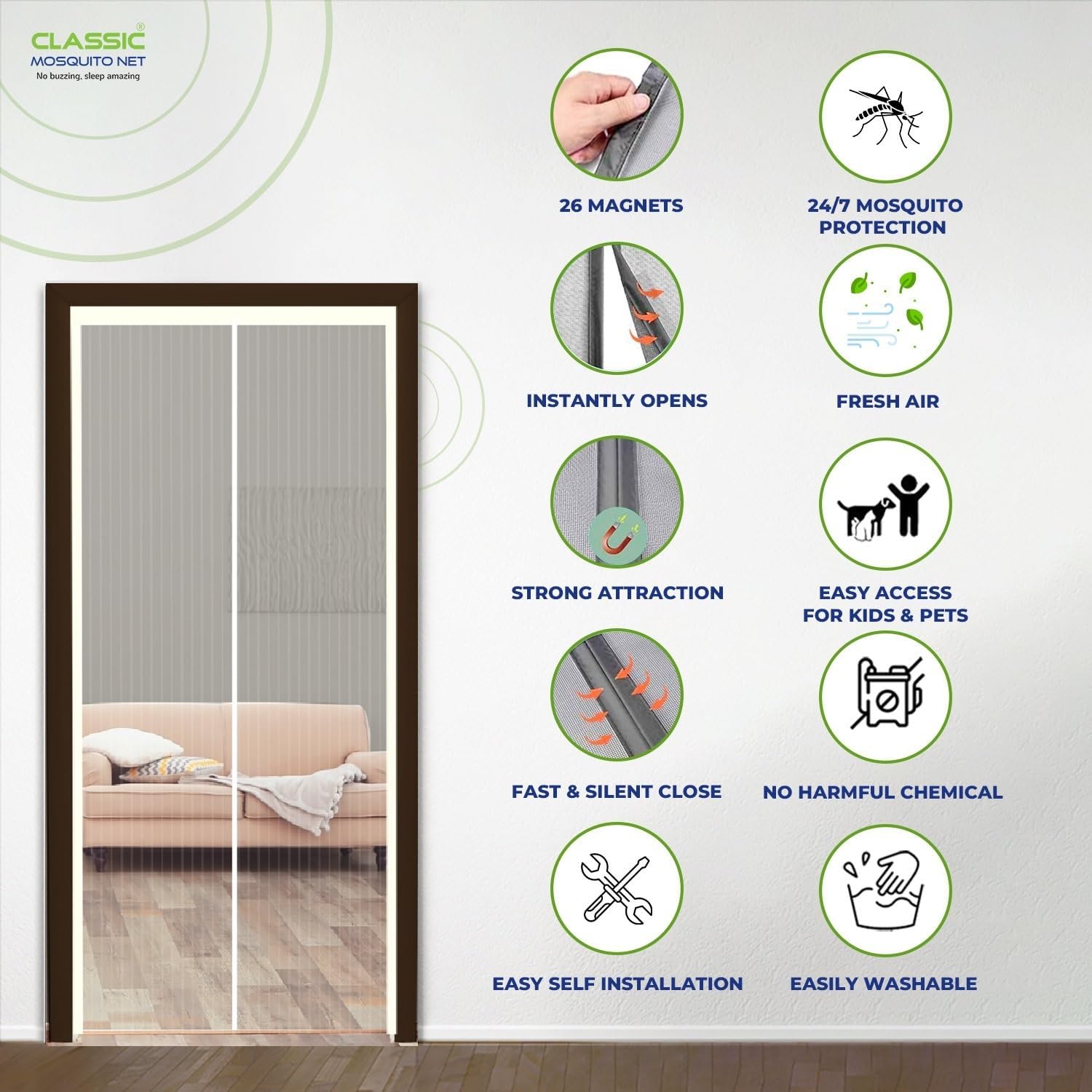 Classic Mosquito Net Door - Hands-Free Entry