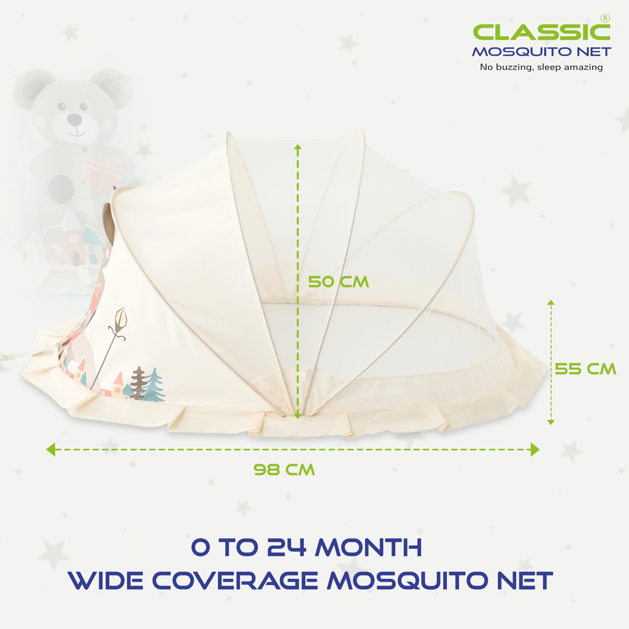 Classic Mosquito Net Teddy Bear Print - Easy Setup