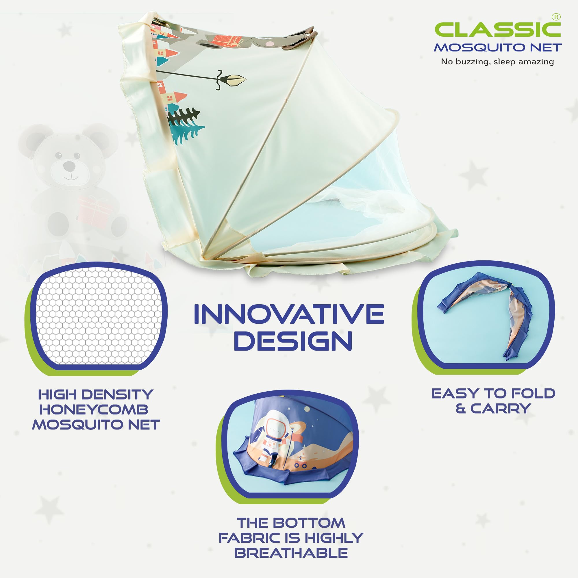 Classic Mosquito Net Teddy Bear Print - Baby Crib Protection