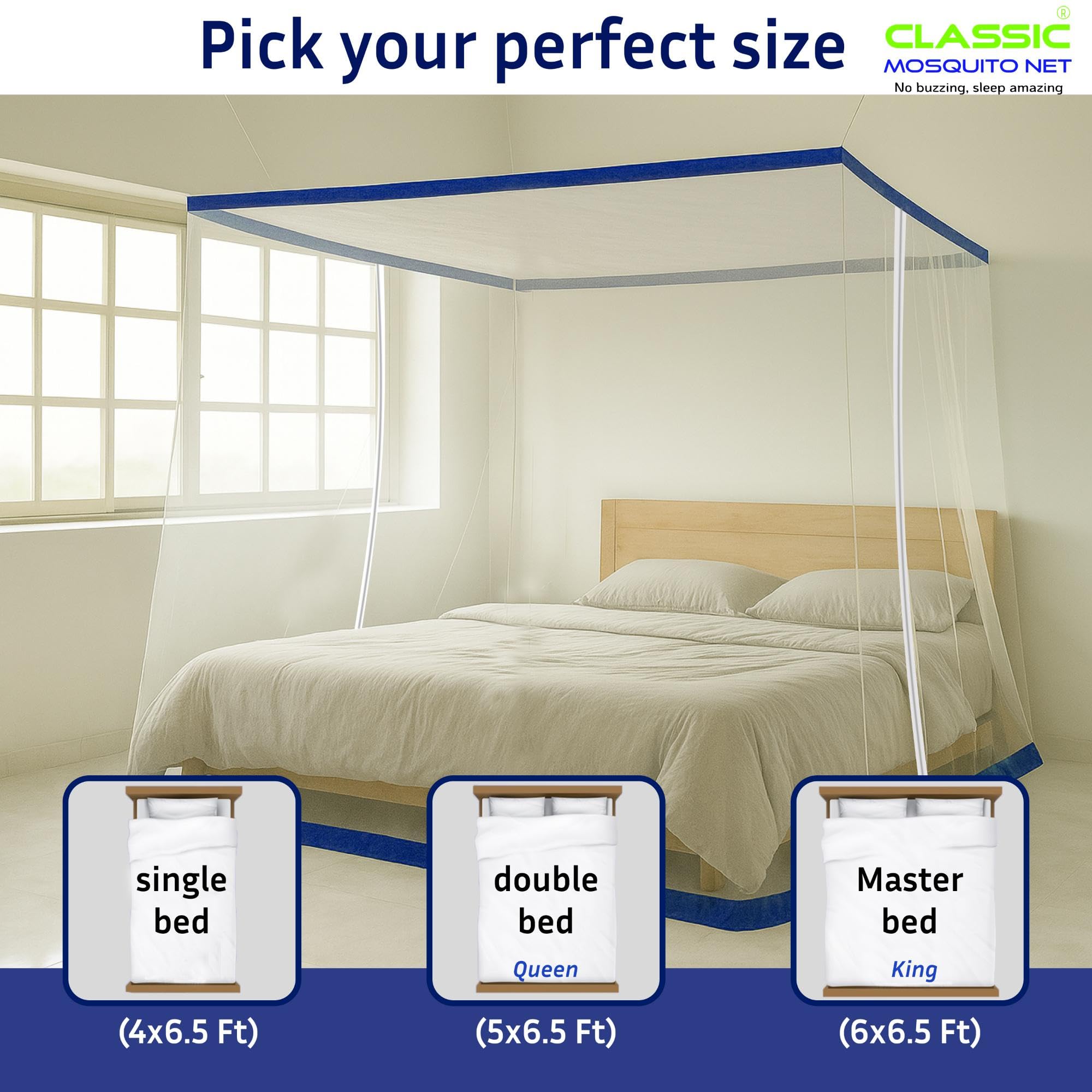 Classic Mosquito Net for King Size Bed - double zipper feature