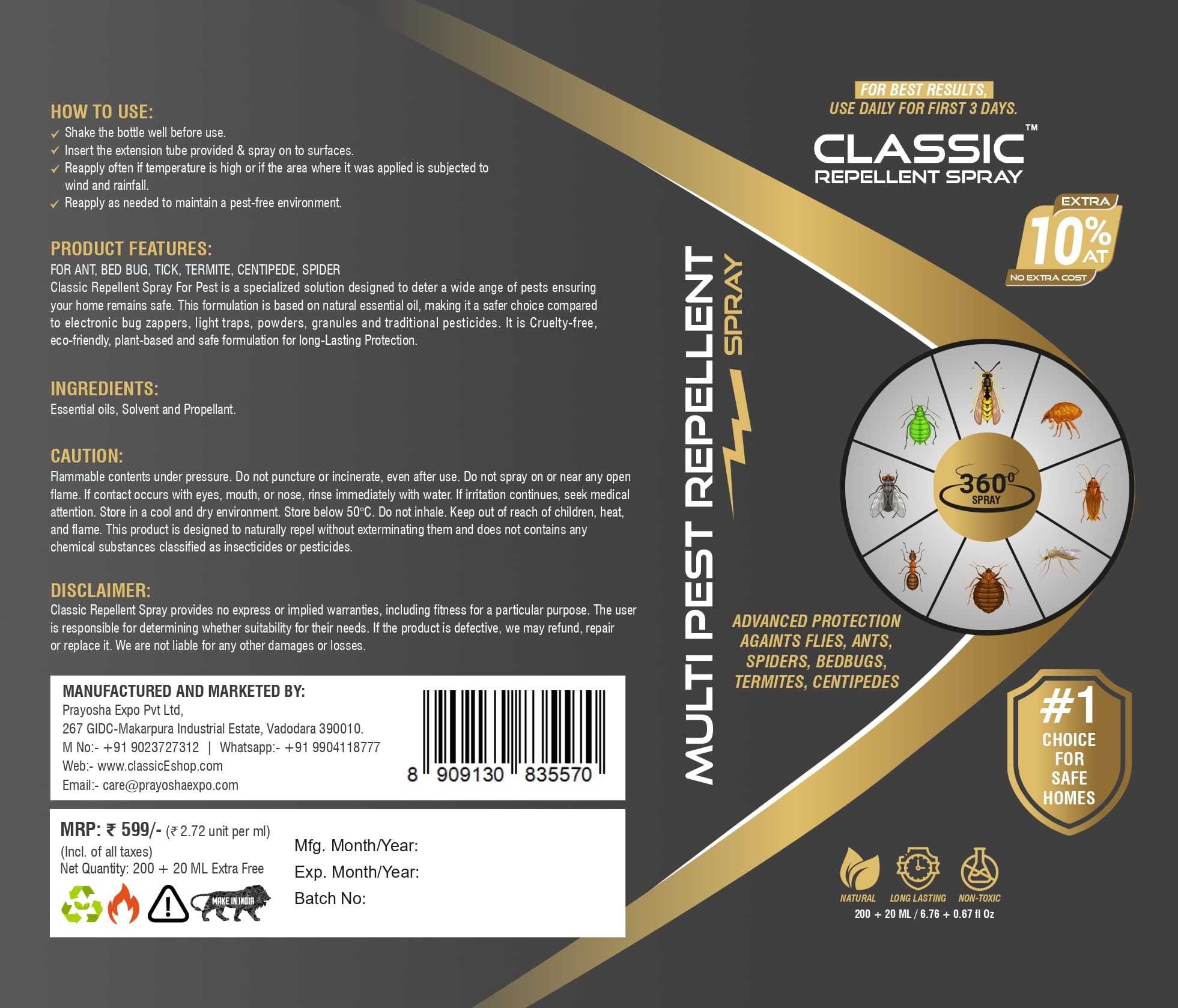 Classic Multi Pest Control Spray - effective for home use
