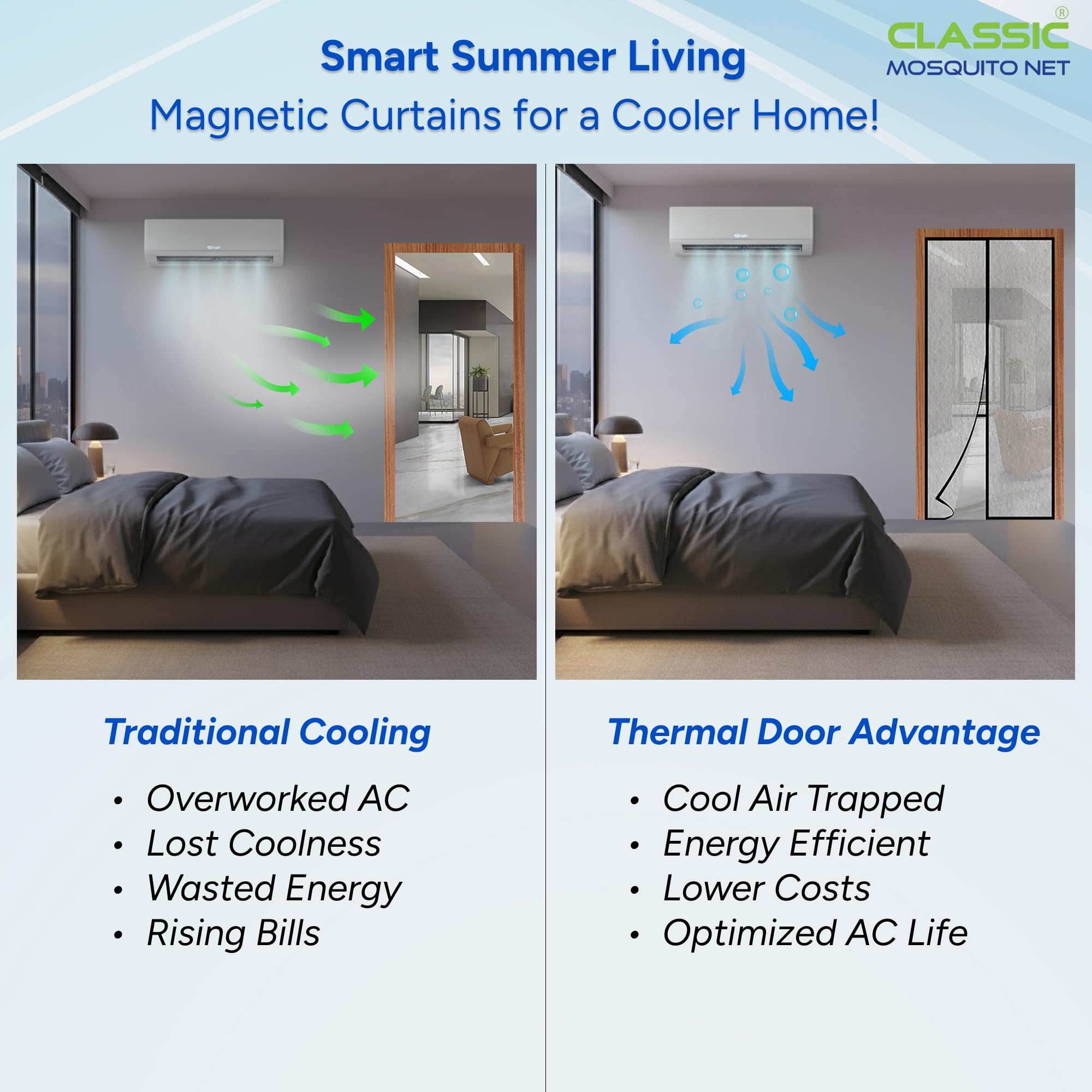 Classic Mosquito Net AC Door Curtain - privacy shield for home