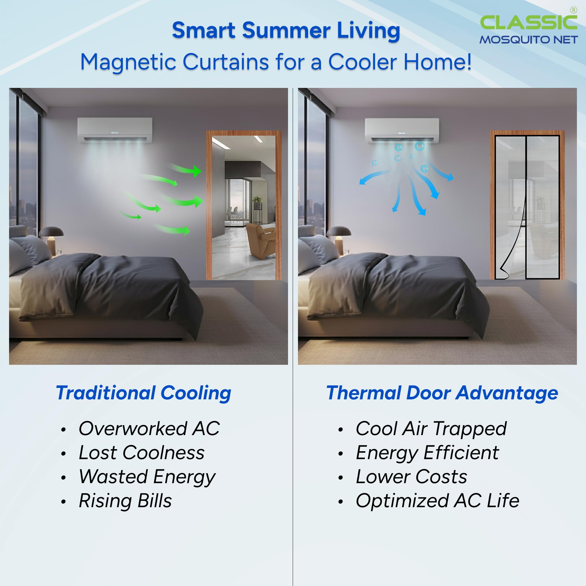 Classic Mosquito Net AC Door Curtain - Dust Prevention