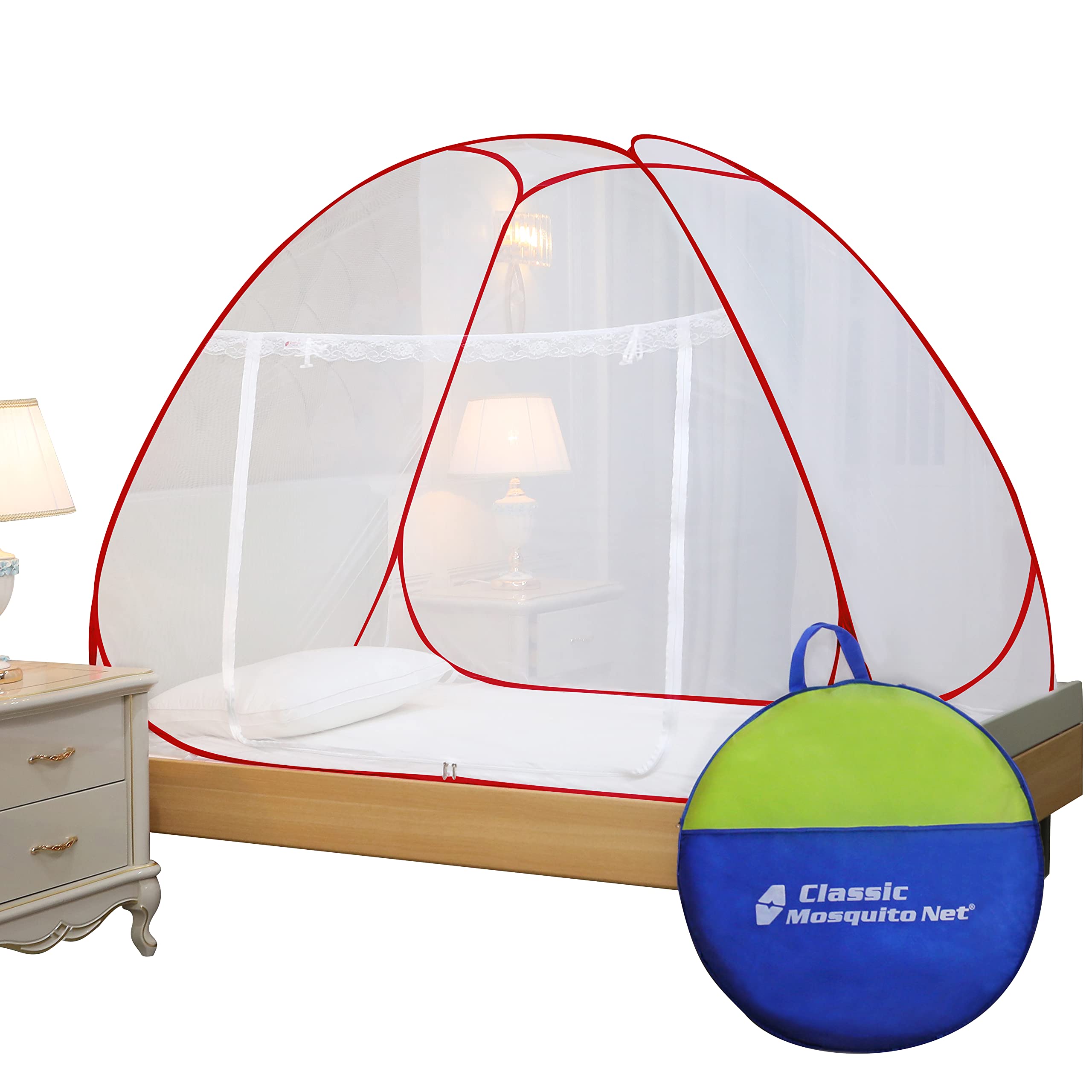 Net Spring Red Classic Single Bed Mosquito Net | Foldable Machardani | Strong 30GSM ...
