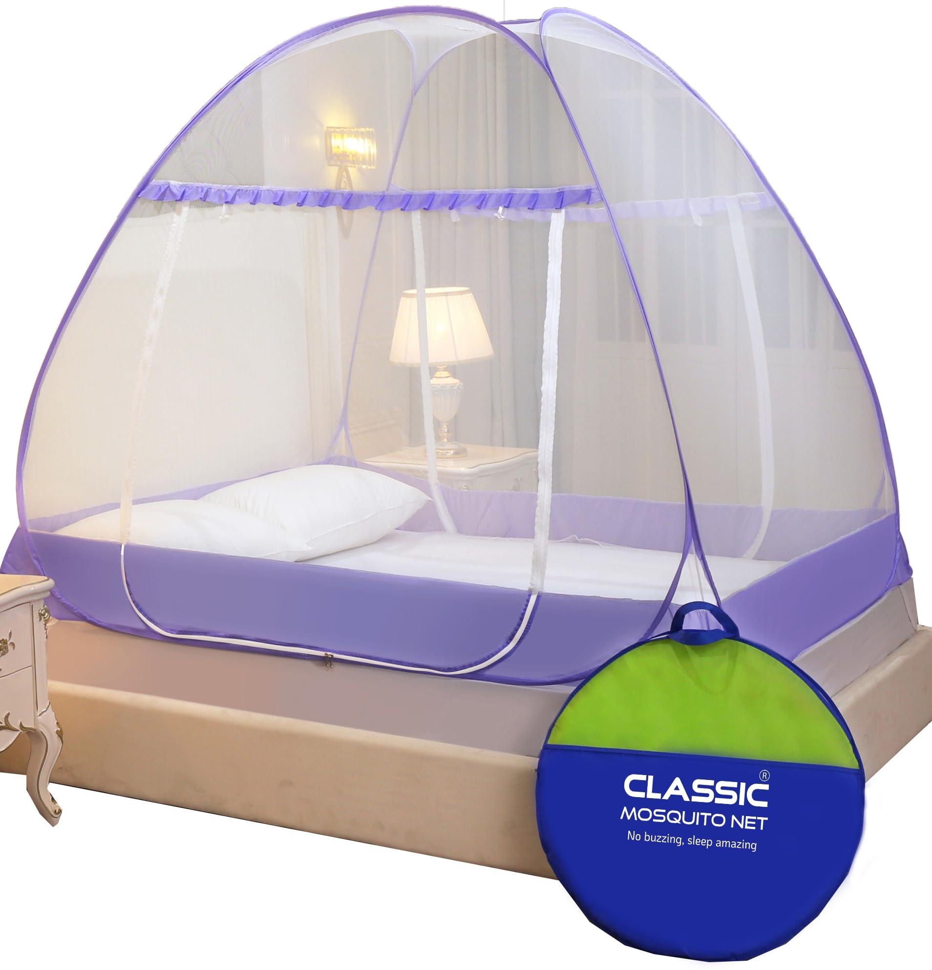 King Size Foldable Mosquito Net, Purple, Strong 30GSM Net, PVC Steel ...