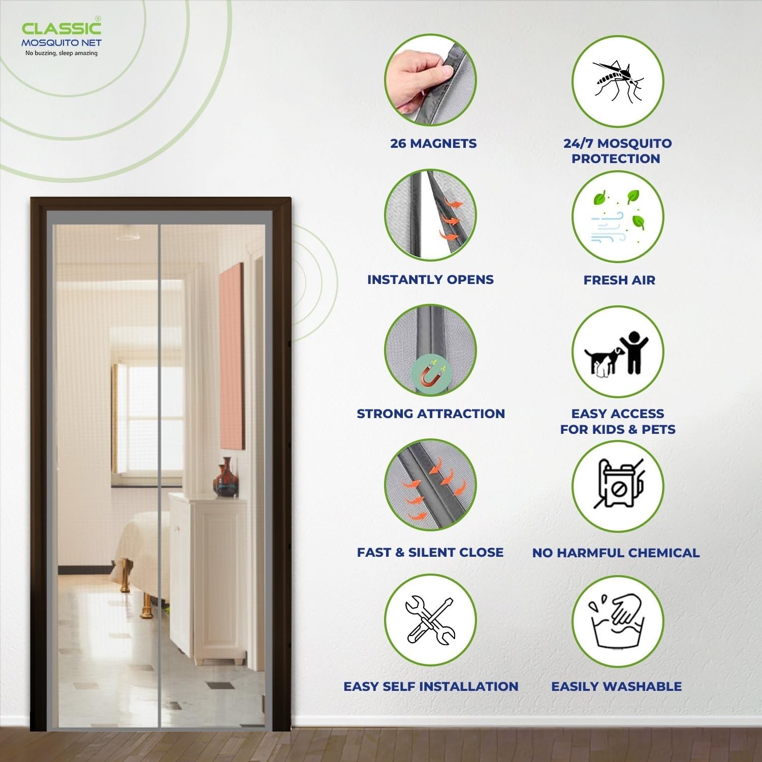 Classic Mosquito Net - Easy access magnetic screen for living rooms