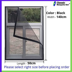 Classic Mosquito Net for Windows | Pre-Stitched (Size:50cmX140cm, Color: Grey) | Premium 120GSM Strong Fiberglass Net with Self Adhesive Hook Tape