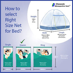 Classic Mosquito Net for Double Bed | Queen Size Embroidery Foldable Machardani | Polyester 30GSM Strong Net | PVC Coated Corrosion Resistant Steel Wire - Full Blue