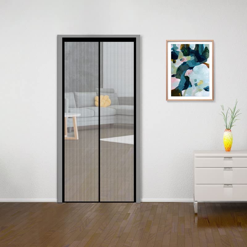 Classic Mosquito Net for Door Fiberglass Magnetic Curtain Auto Closing Insect Screen for All Door Types with Self Adhesive Hook Tape (190X80cms, Black)