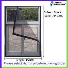 Classic Mosquito Net for Windows | Pre-Stitched (Size:90cmX110cm, Color: Black) | Premium 120GSM Strong Fiberglass Net with Self Adhesive Hook Tape