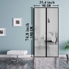 Classic Mosquito Net for Door Fiberglass Magnetic Curtain Auto Closing Insect Screen for All Door Types with Self Adhesive Hook Tape (190X90cms, Black)