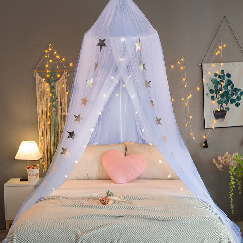Classic Mosquito Net for Hanging Double Bed with 10 Meter LED Light | King Size Machardani | Polyester 30GSM Strong Net | Canopy Tent for Bedrooom -Plain White