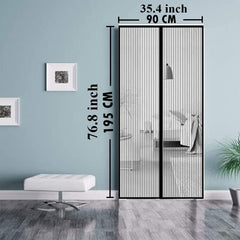 Classic Mosquito Net for Door Fiberglass Magnetic Curtain Auto Closing Insect Screen for All Door Types with Self Adhesive Hook Tape (195X90cms, Black)