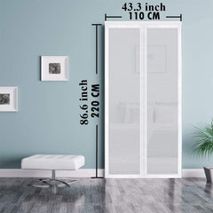 Classic Mosquito Net for Door Fiberglass Magnetic Curtain Auto Closing Insect Screen for All Door Types with Self Adhesive Hook Tape (220X110cms, White)