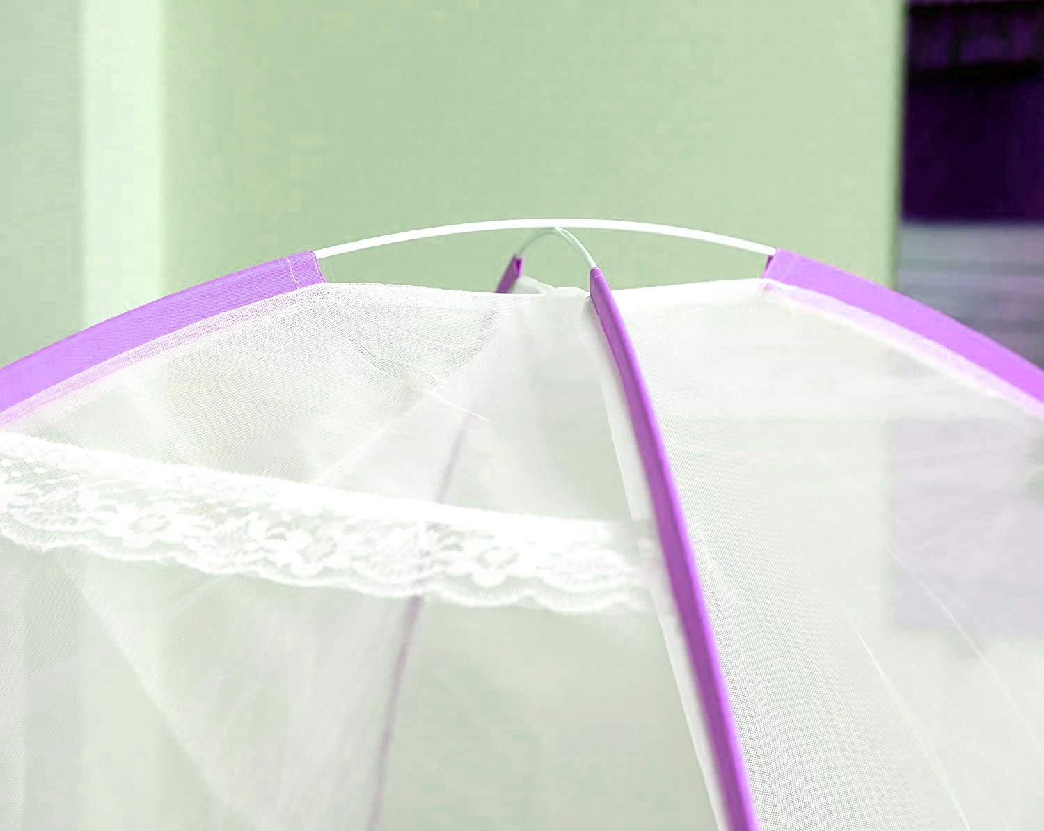 Evafly Mosquito Net for Single Bed Foldable Machardani Polyester Strong Net Flexible Fiberglass Rod Oval Shape -Pink