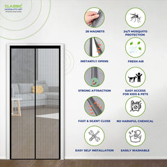 Classic Mosquito Net for Door Polyester Magnetic Curtain Auto Closing Insect Screen for All Door Types with Self Adhesive Hook Tape(205X85cm,Ivory)