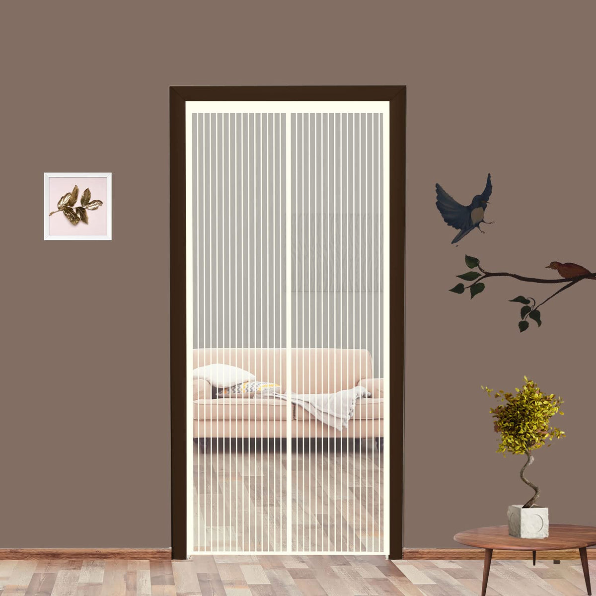 Classic Mosquito Net for Door Polyester Magnetic Curtain Auto Closing Insect Screen for All Door Types with Self Adhesive Hook Tape(190X110cm,Ivory)