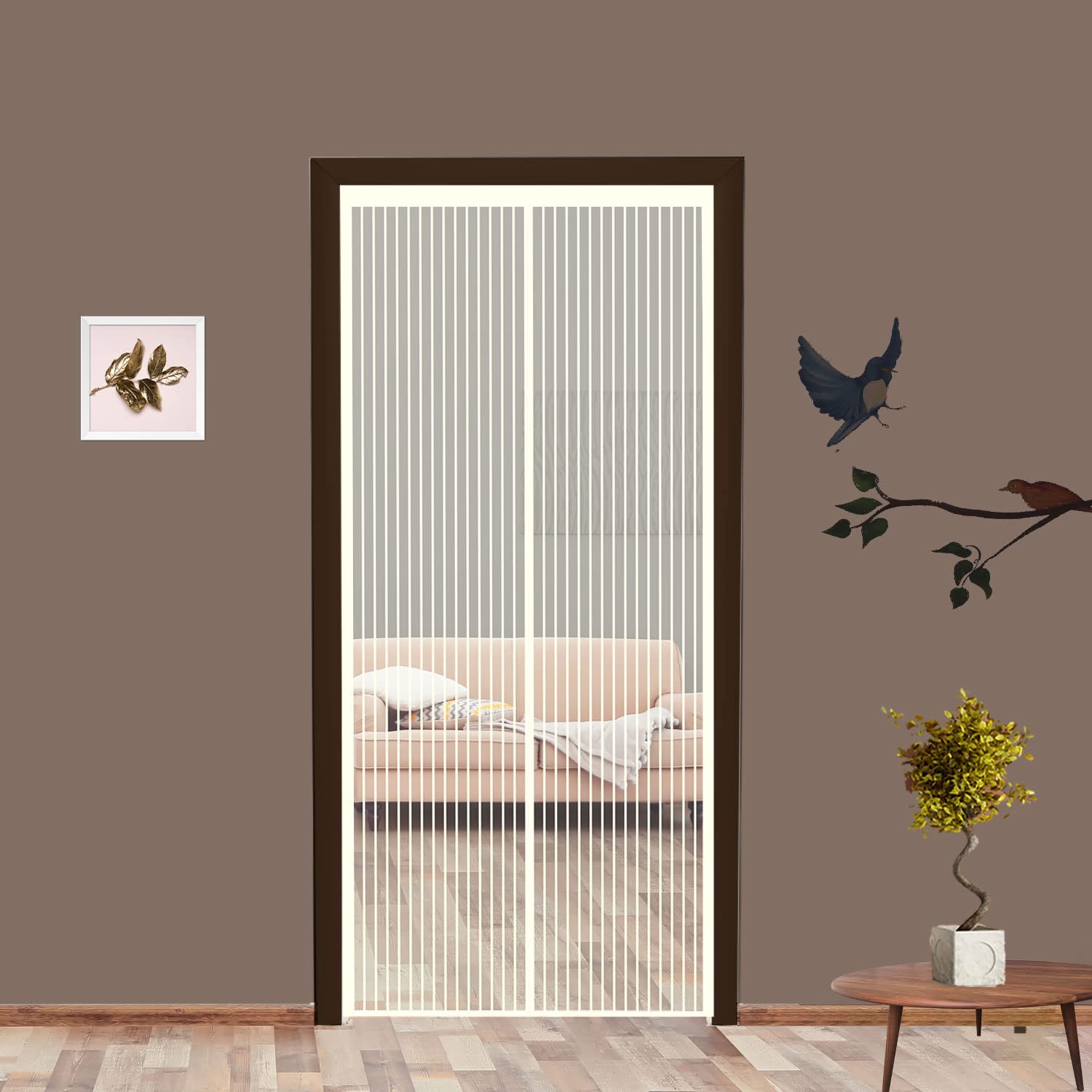 Classic Mosquito Net for Door Polyester Magnetic Curtain Auto Closing Insect Screen for All Door Types with Self Adhesive Hook Tape(205X105cm,Ivory)