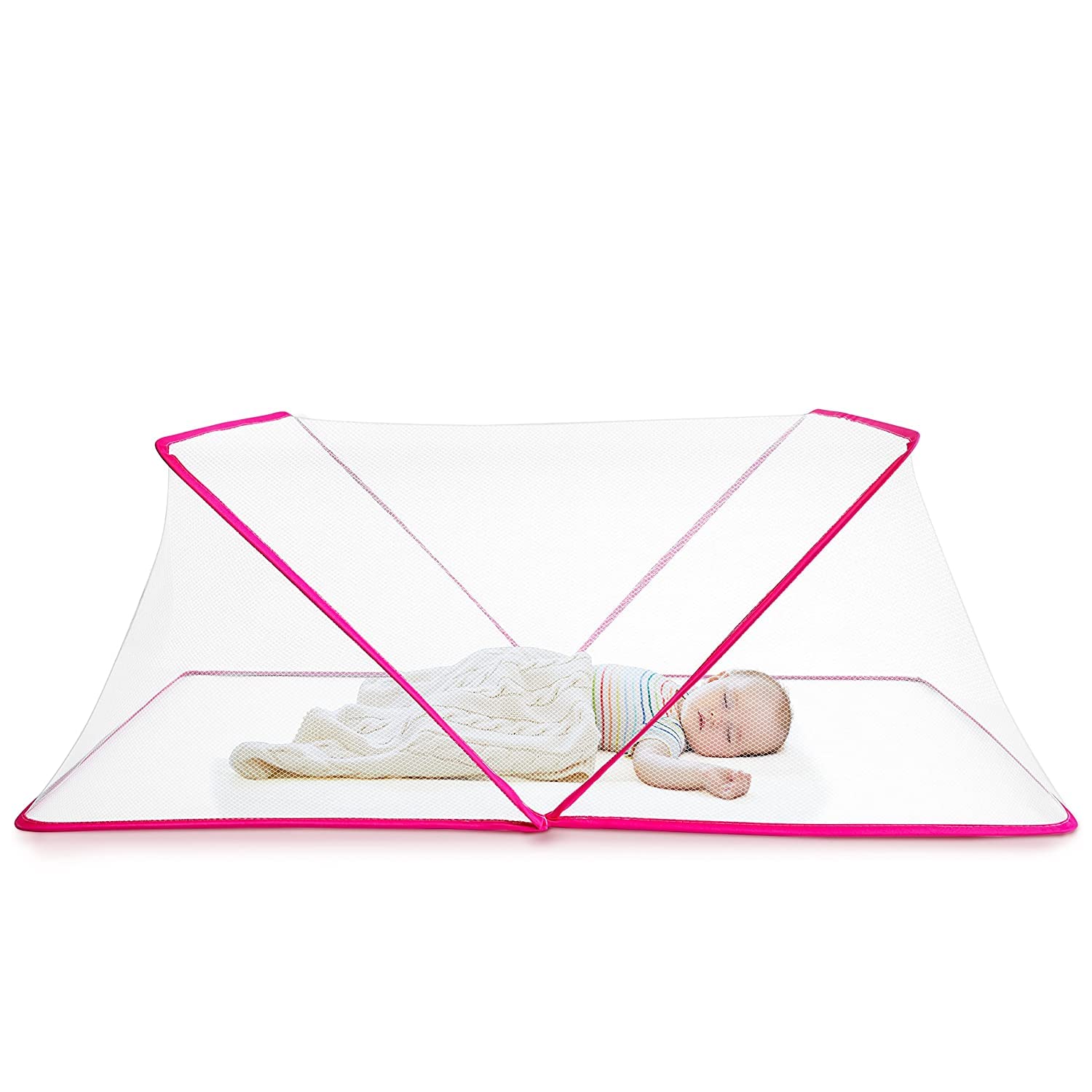 Classic Mosquito Net for Baby | Portable, Foldable, Bottomless for Infants| Easy to Use | Size 130 X 65 X 50 cms for Babies & Toddlers 0-24 Month - Pink