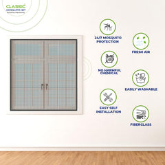 Classic Mosquito Net for Windows | Pre-Stitched (Size:120cmX130cm, Color: Grey) | Premium 120GSM Strong Fiberglass Net with Self Adhesive Hook Tape