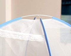 Evafly Mosquito Net for Single Bed Foldable Machardani Polyester Strong Net Flexible Fiberglass Rod Oval Shape - Blue.