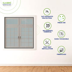 Classic Mosquito Net for Windows | Pre-Stitched (Size:90cmX130cm, Color: Grey) | Premium 120GSM Strong Fiberglass Net with Self Adhesive Hook Tape