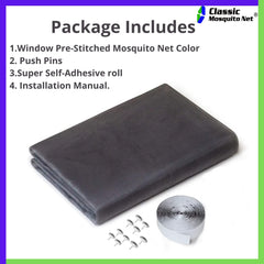 Classic Mosquito Net for Windows | Pre-Stitched (Size:80cmX90cm, Color: Black) | Premium 120GSM Strong Fiberglass Net with Self Adhesive Hook Tape