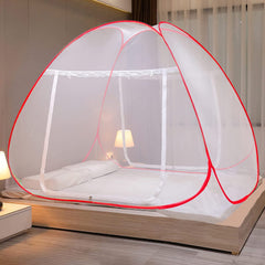 Evafly Mosquito Net for Double Bed | King Size Foldable Machardani | Polyester 30GSM Strong Net |PVC Coated Corrosion Resistant Steel Wire - Red