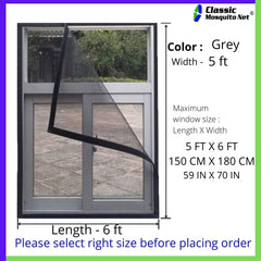 Classic Mosquito Net for Windows | Pre Stitched (Size-150X180 cms/4.92 * 5.9 Ft/59 * 70.8 Inches Color-Black) | Premium 120GSM Fiberglass Net with Self Adhesive Hook Tape