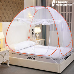 Classic Mosquito Net for King Size Double Bed | Foldable Machardani | Coated Corrosion Resistant Steel Wire - Orange