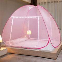Evafly Mosquito Net for Double Bed | King Size Foldable Machardani | Polyester 30GSM Strong Net |PVC Coated Corrosion Resistant Steel Wire - Full Pink