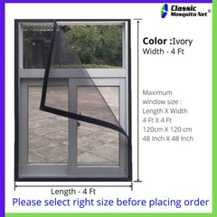 Classic Mosquito Net for Windows | Pre Stitched (Size-120X120 cms/3.93 * 3.93 Ft/47.2 * 47.2 Inches Color-Cream) | Premium 120GSM Fiberglass Net with Self Adhesive Hook Tape