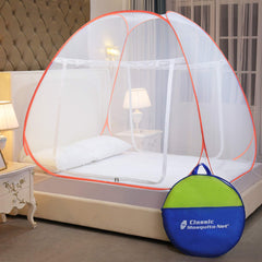 Classic Mosquito Net for King Size Double Bed | Foldable Machardani | Coated Corrosion Resistant Steel Wire - Orange