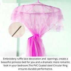 Classic Mosquito Net for Hanging Double Bed | King Size Embroidery Machardani | Polyester 30GSM Strong Net | Canopy Tent for Bedrooom -Pink