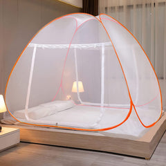 Evafly Mosquito Net for Double Bed | King Size Foldable Machardani | Polyester 30GSM Strong Net |PVC Coated Corrosion Resistant Steel Wire - Orange