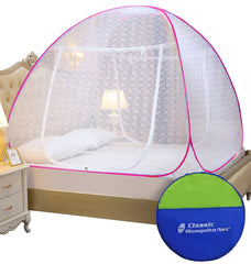 Classic Mosquito Net for Double Bed | Queen Size Embroidery Foldable Machardani | Polyester 30GSM Strong Net | PVC Coated Corrosion Resistant Steel Wire - Full Blue
