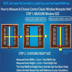 Classic Mosquito Net for Windows | Pre-Stitched (Size:110cmX120cm, Color: Grey) | Premium 120GSM Strong Fiberglass Net with Self Adhesive Hook Tape